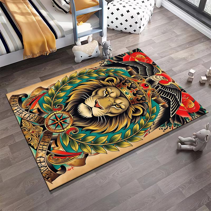 Majestic Lion with Crown and Eagle Art Design Living Room Carpet Suitable for use as an anti-slip for living room bedroom sofas