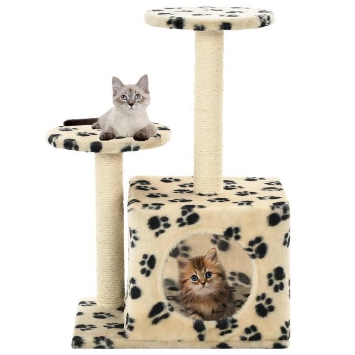 VidaXL Arbre à chat avec griffoir en sisal 60 cm Beige Motif de pattes
