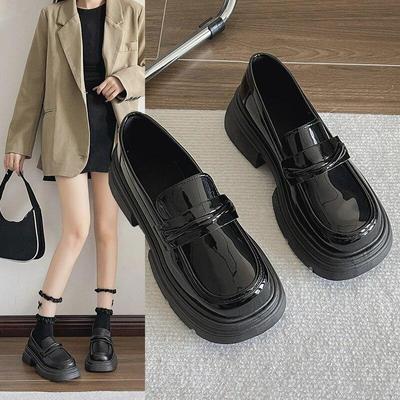 High Heels Loafers Women 2024 Spring Patent Leather Chunky Platform Pumps Woman Slip On Black Jk Uniform Shoes Mary Janes