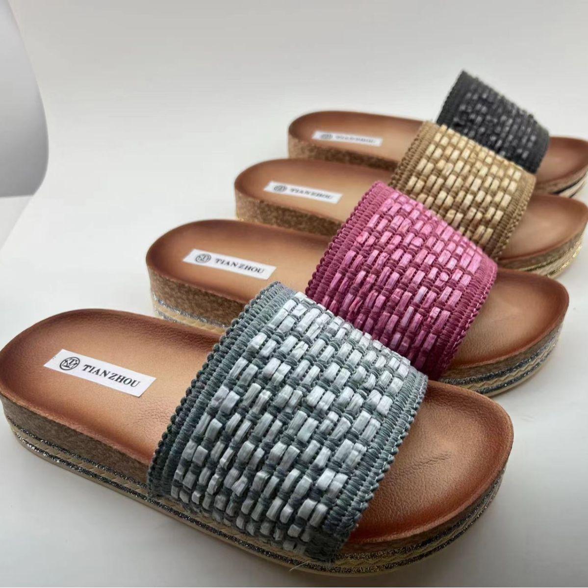 

Платформенные тапочки женские новая мода плетеные односимвольные комнатные тапочки подошва-маффин для девочек пляжная обувь для улицы 36