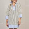 New Women'S Fashion Blue Collar Striped Dress