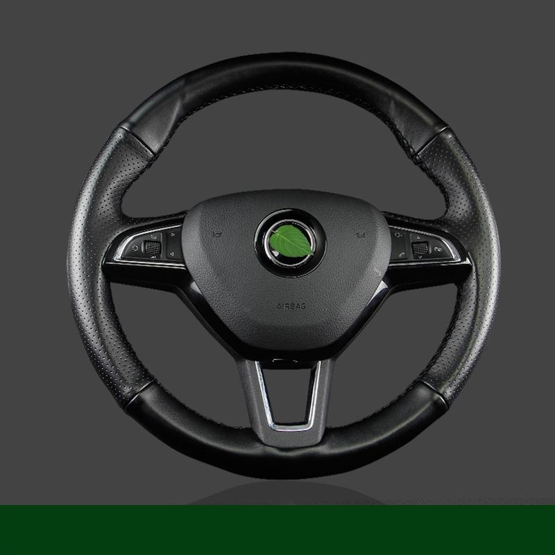 

Для Skoda Kodiaq 2017-стайлинг автомобиля, сшитый вручную Нескользящий дышащий кожаный чехол на руль, автоматическая модификация Option 6-Round shape