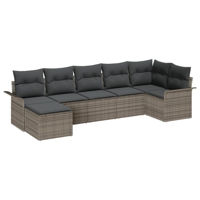 VidaXL Ensemble de Canapés de Jardin 7 pièces avec Coussins Gris Rattan Poly 3345449
