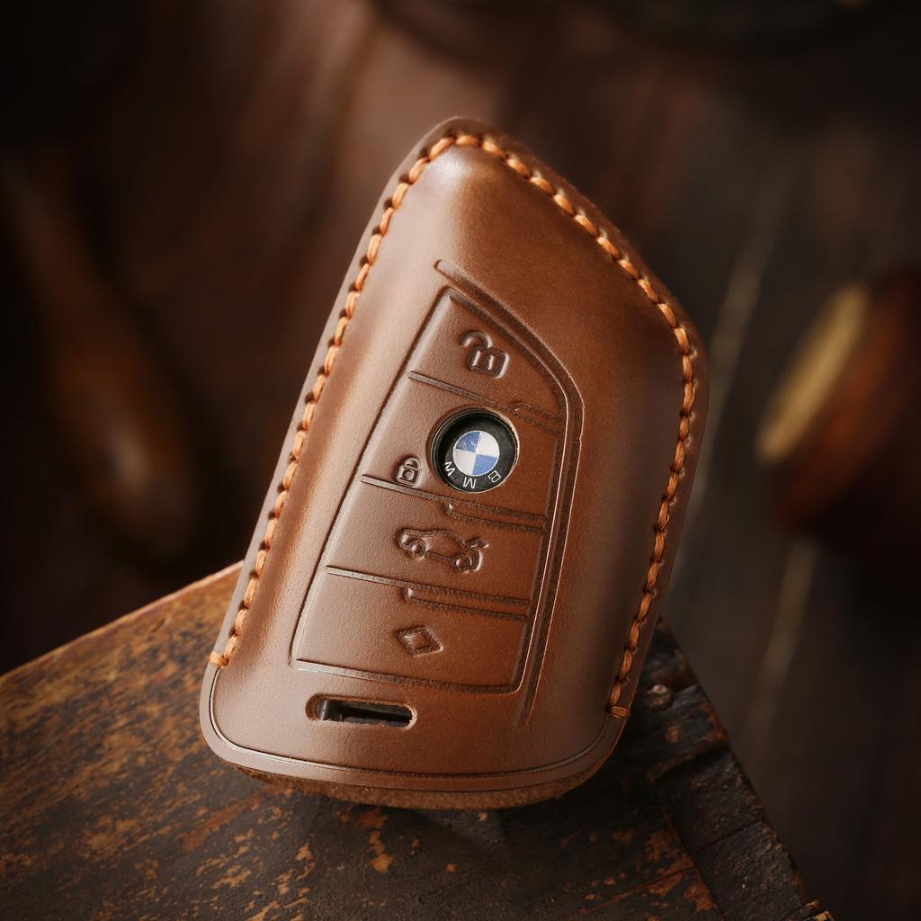 Retro Key Cover Is Suitable for BMW 5 Series Blade Key Bag, Genuine Leather Car Key Case, Cowhide New Keychain.