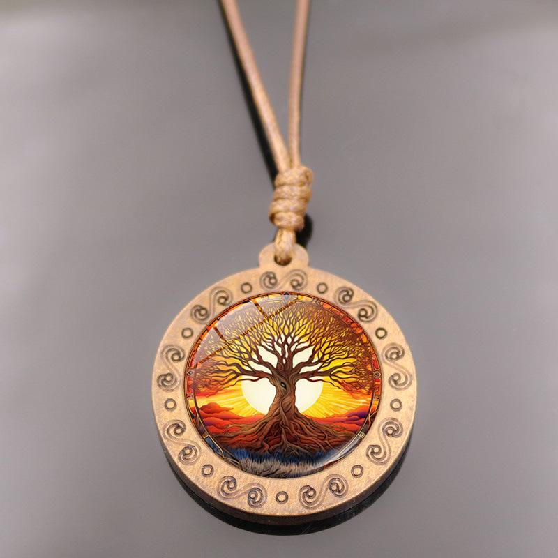 Tree of Life Time Wooden Women's Accessories Retro Pendant Necklace Under the Sunset