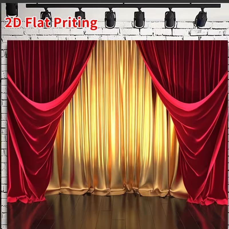 2D Red Gold Curtain Stage Photo Backdrop Gala Party Decor Cloth