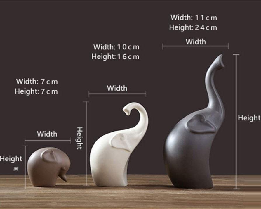 Home Décor Elephant Family Matte Finish Ceramic Figures - (Set of 3 Piece, Matte Brown)