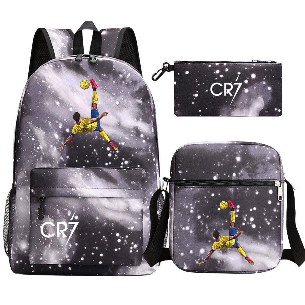 Football Star Cr7 3Pcs Boy Girl Back To School Book Bags, Student Shoulder Bag Pencil Case Backpack, Teenagers Mochila Men Women