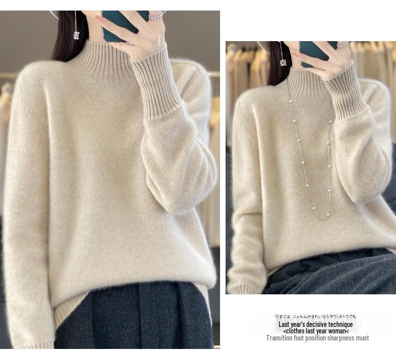 2025 Autumn/Winter Women's Thick Pure Wool Half-High Collar Knit Sweater