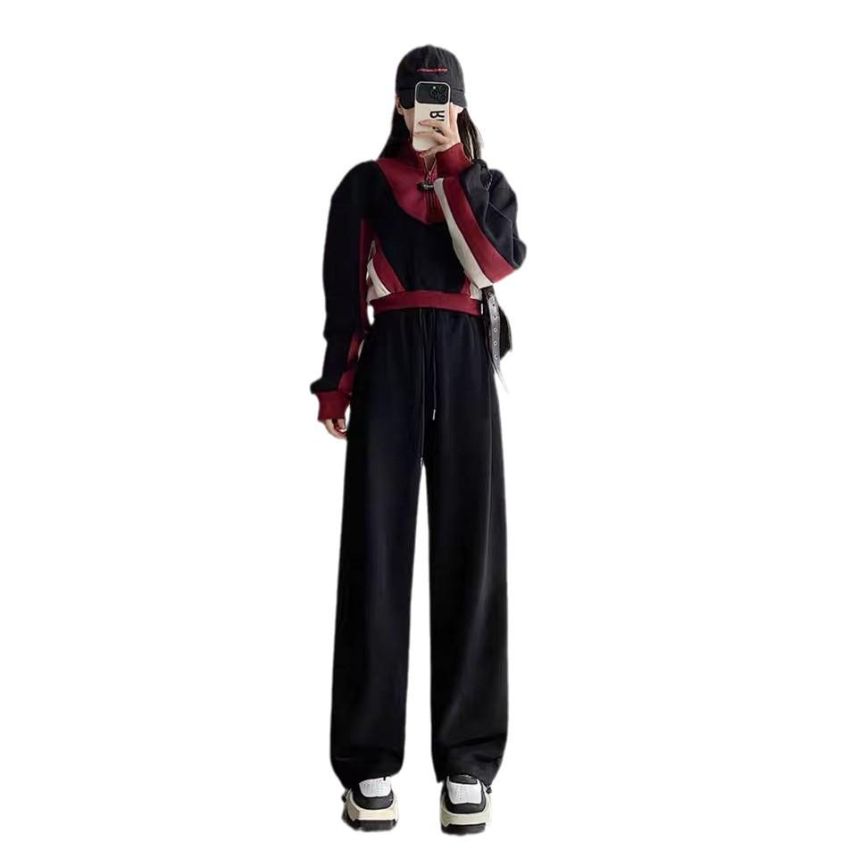 Pantaloni de trening gri pentru femei, cu căptușeală din fleece, talie înaltă, croială dreaptă subțiatoare, petite, îmbrăcăminte casual nouă toamnă/iarnă 2024.