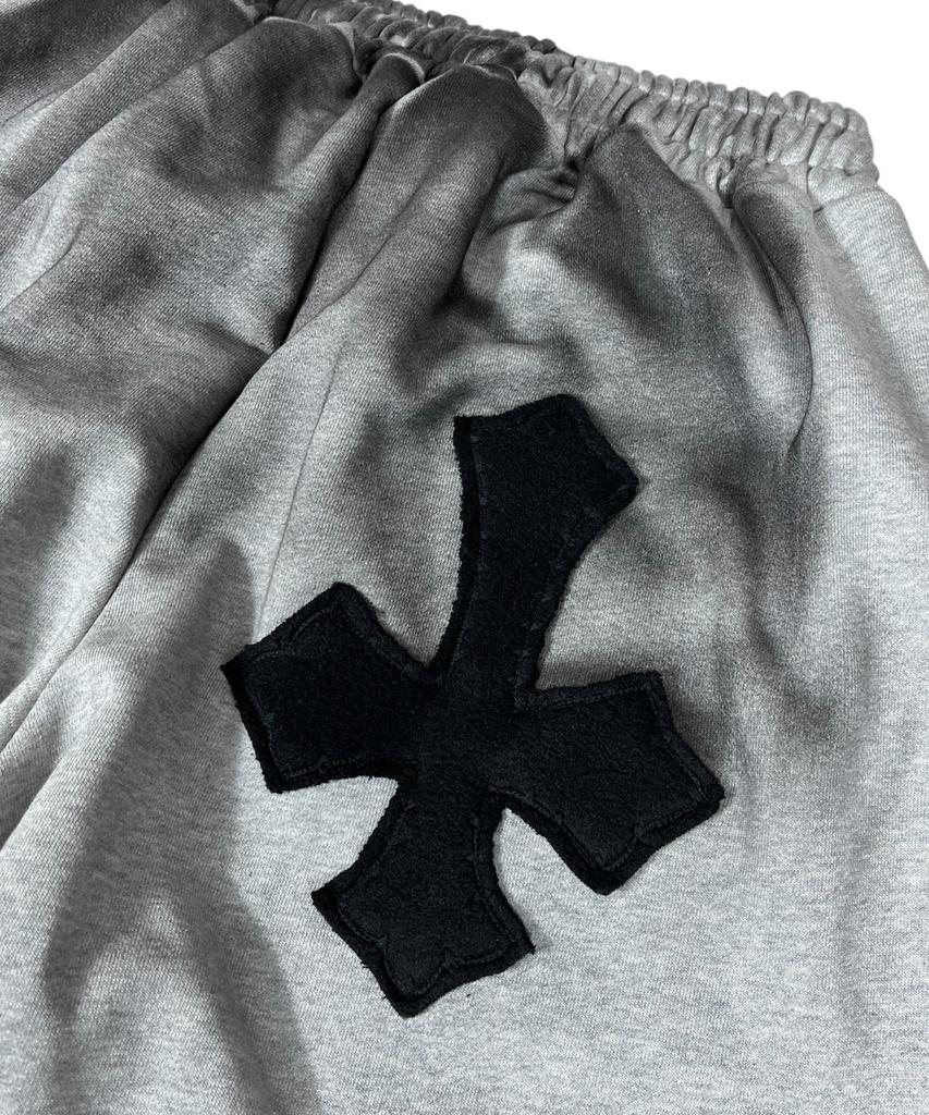 SK8ER ROCK Painting Cross Sweat Wide Pants ((Melange Gray))
