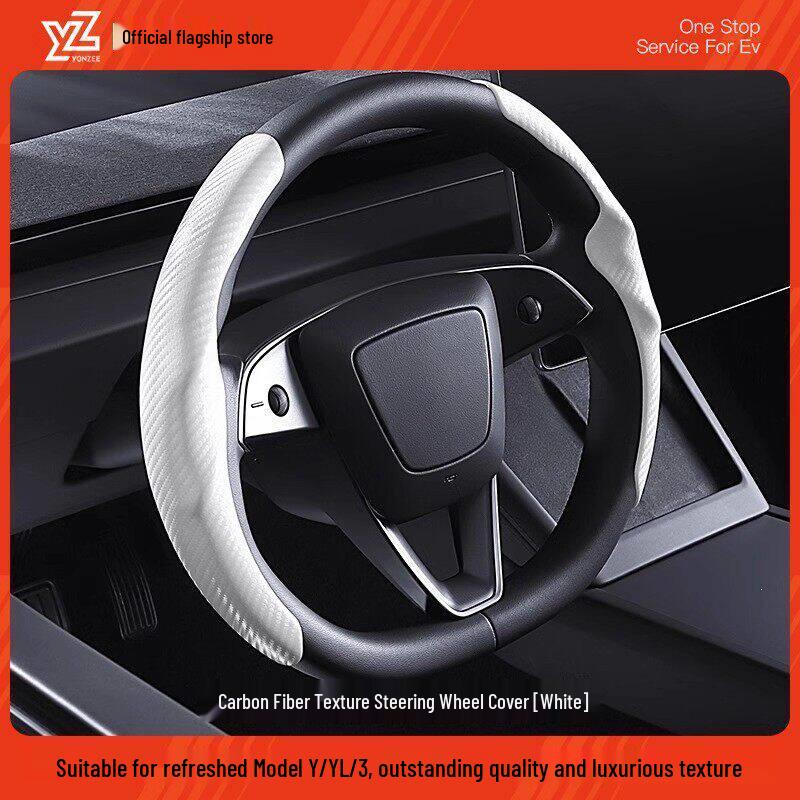 YZ Refresh Version Steering Wheel Cover for Tesla Model 3/Y - Winter White Decoration