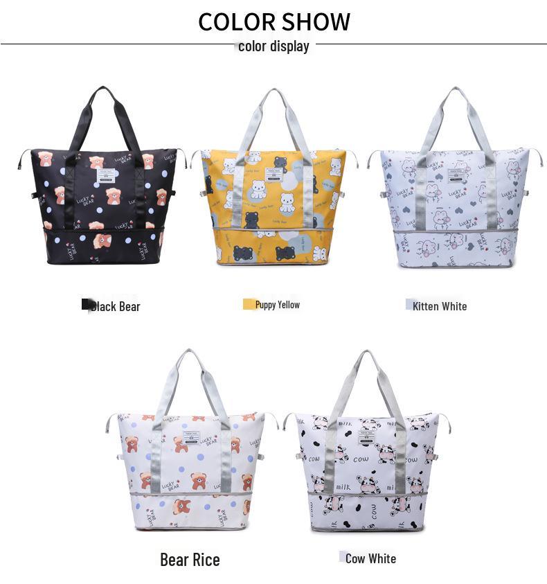 Expandable Cartoon Print Travel Bag: Large Capacity for Pregnant Women, Wet/Dry Separation, Ideal for Gym and Handheld Use