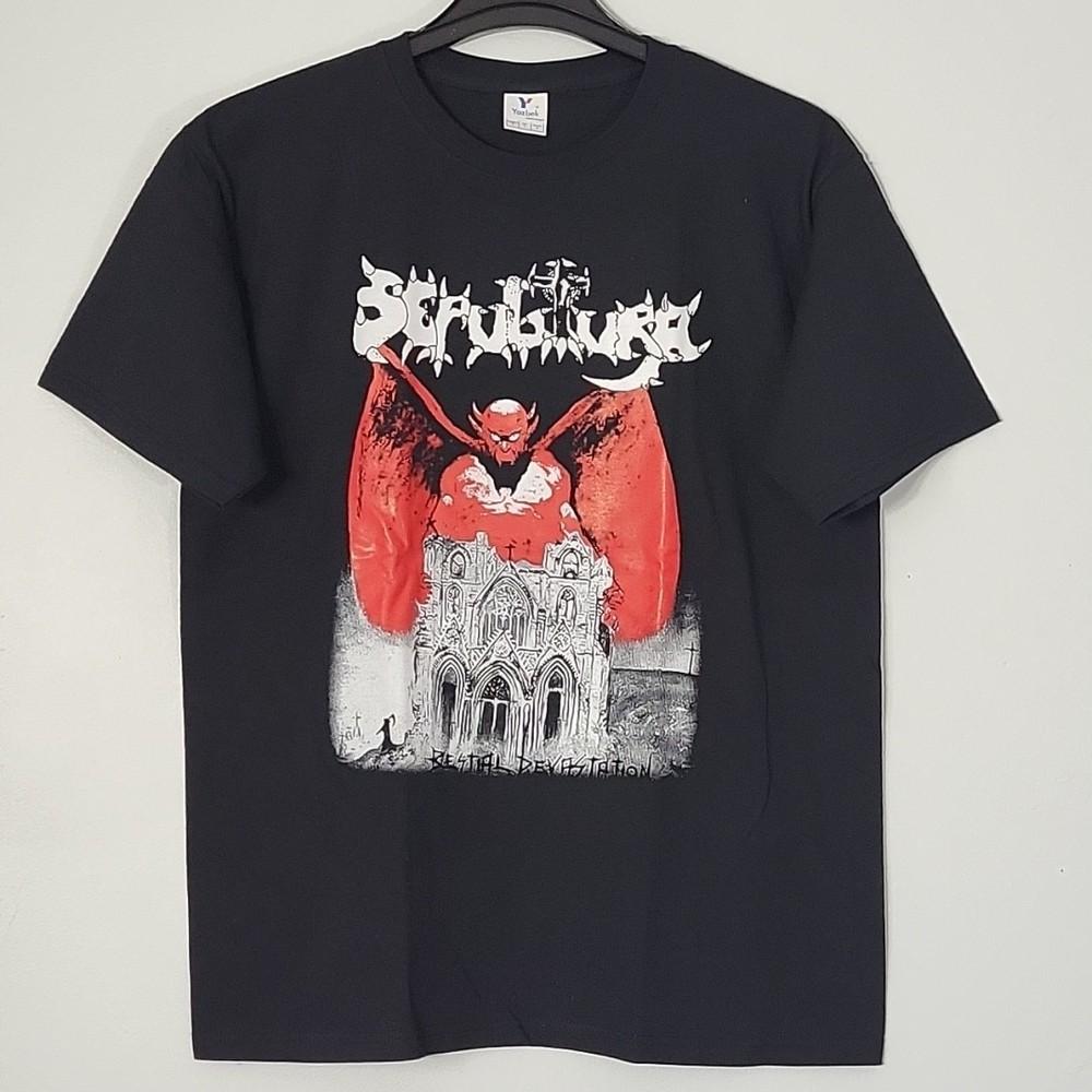 SEPULTURA Bestial Devastation M MEDIUM T-Shirt Black Mens Band Logo Unisex T-Shirt S