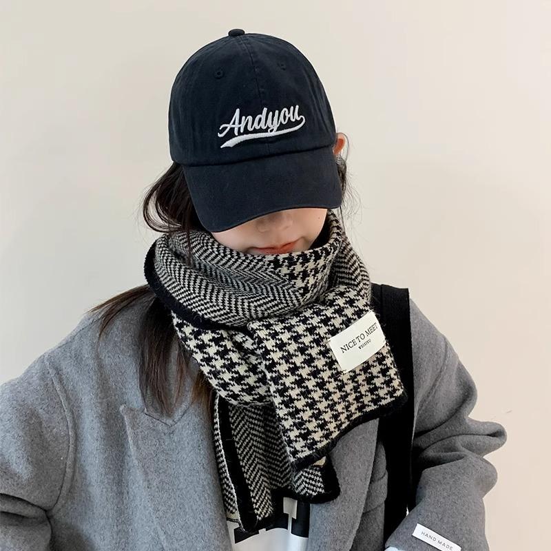 Double Sided Scarf Classic Houndstooth Women's Autumn and Winter Warm and Fashionable Knitted Scarf Versatile