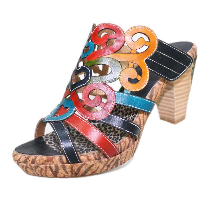 Johnature Genuine Leather Women Shoes Mixed Colors Sewing Outside Slides Women Slides