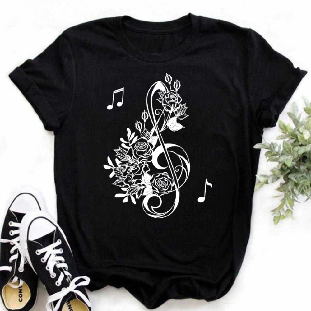 Neue Harajuku Lustige Musik Note Kunst T Shirt Mode Frauen T Shirt Musik Tops Kurzen Ärmeln Schwarzes T-shirt Damen Casual tees Top