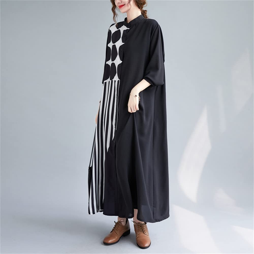 FEISEDY Classic Loose Fit Dress with Color Long Plus A8015 Women's Print, Sleeves, Sizes,