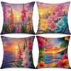 4Pcs Sunset At Jianlan Beach Digital Printing Pillow Cover Short Plush Suitable Living Rooms Bedrooms Sofas Throw Cushion Cover