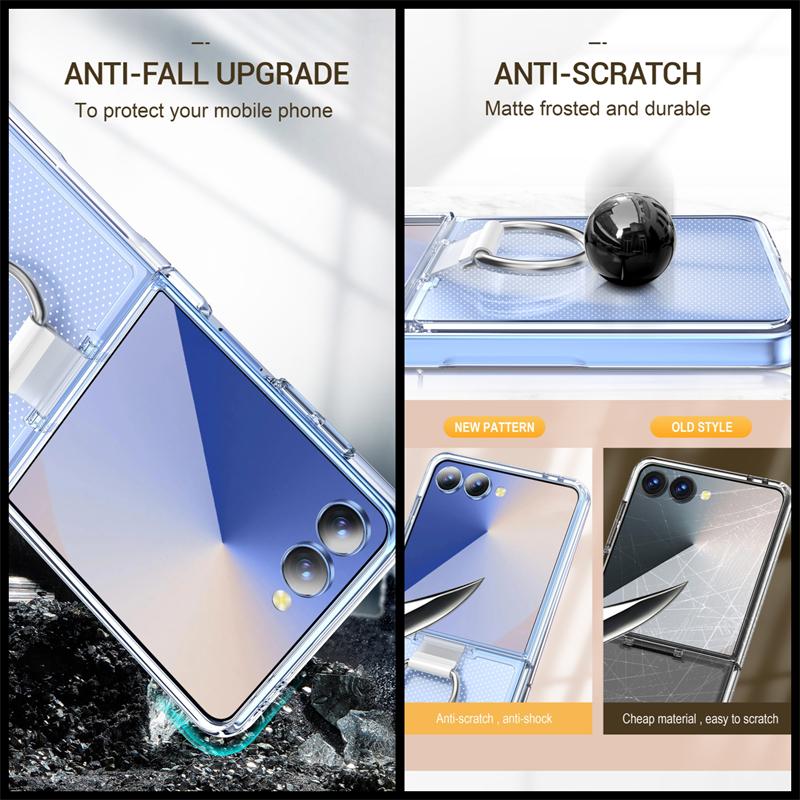 Luxury With Grip Ring Case for Samsung Galaxy Z Flip 7 6 5 4 3 ZFlip7 ZFlip6 Finger Buckle Solid Color Matte Shockproof PC Cover