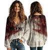 Women's V-Neck Halloween Shirt for Fall, Seasonal Top for Ladies
