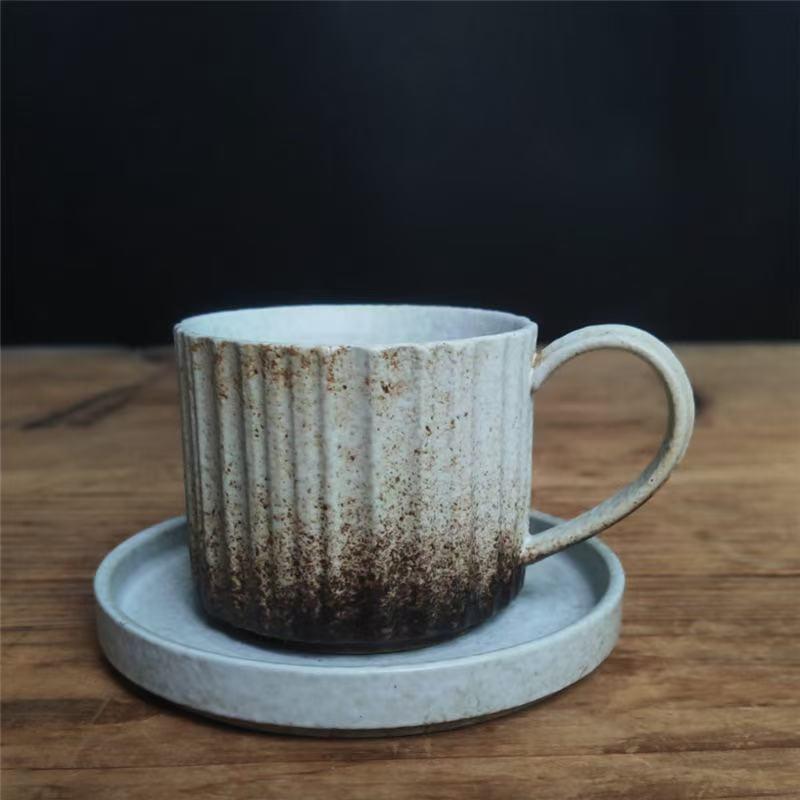 Handmade Retro Ceramic Coffee Cup and Saucer Set - Creative, Simple Design