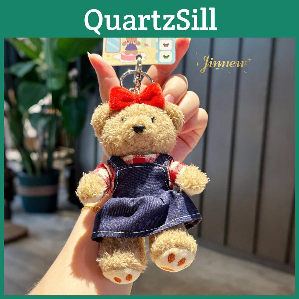 Cuter Bear Plush Keyring With Denim Overalls And Dress Decor For Daycare Or School