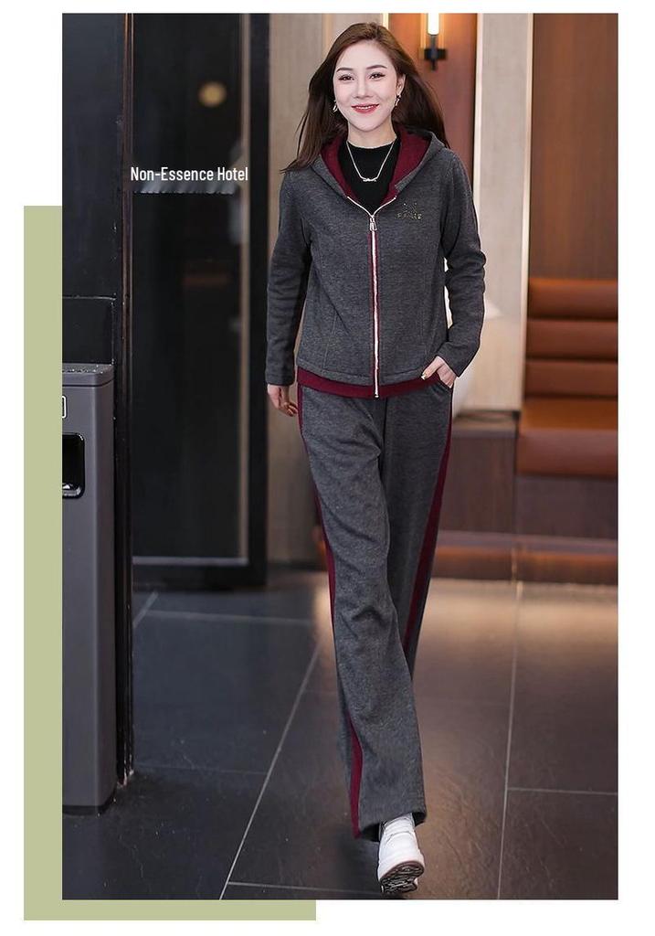 Tuta sportiva casual da donna Inverno 2025: Completo Giacca Calda con Cappuccio e Pantaloni Lunghi in Velluto #895.