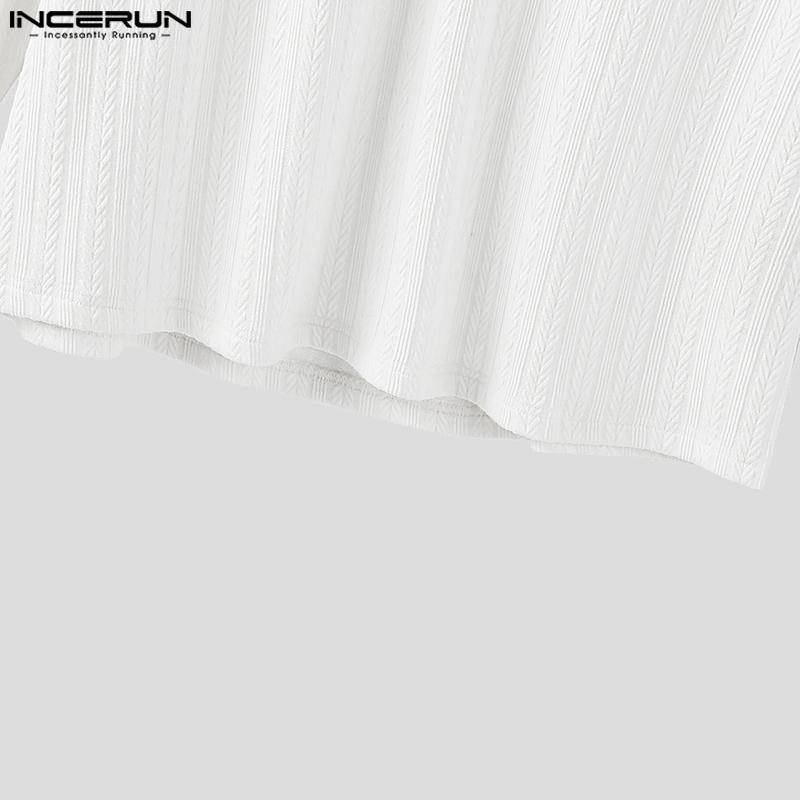 INCERUN Autumn Men Lapel Neck Long Sleeve Texture Pullover Tops