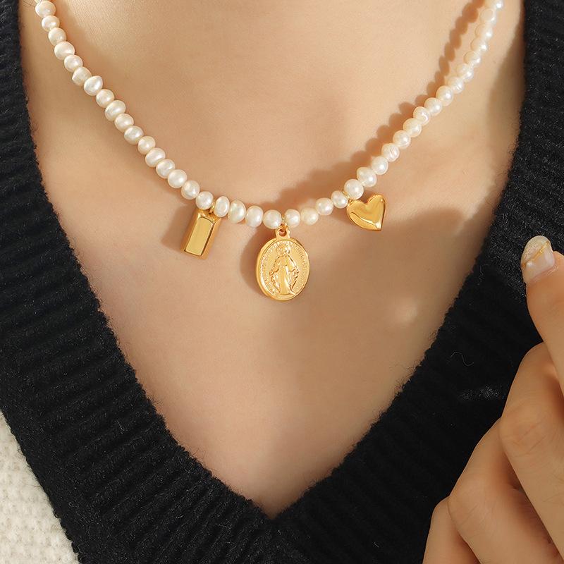 

Французская нерегулярная цепочка из пресноводного жемчуга, золотого кирпича, овального, фирменного, персонализированного ожерелья с подвеской в форме сердца, геометрические украшения