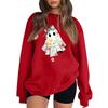 Women's Long Sleeve Neck Sweatshirt Loose Fit Casual Pullover Top, Color and Halloween Small Print