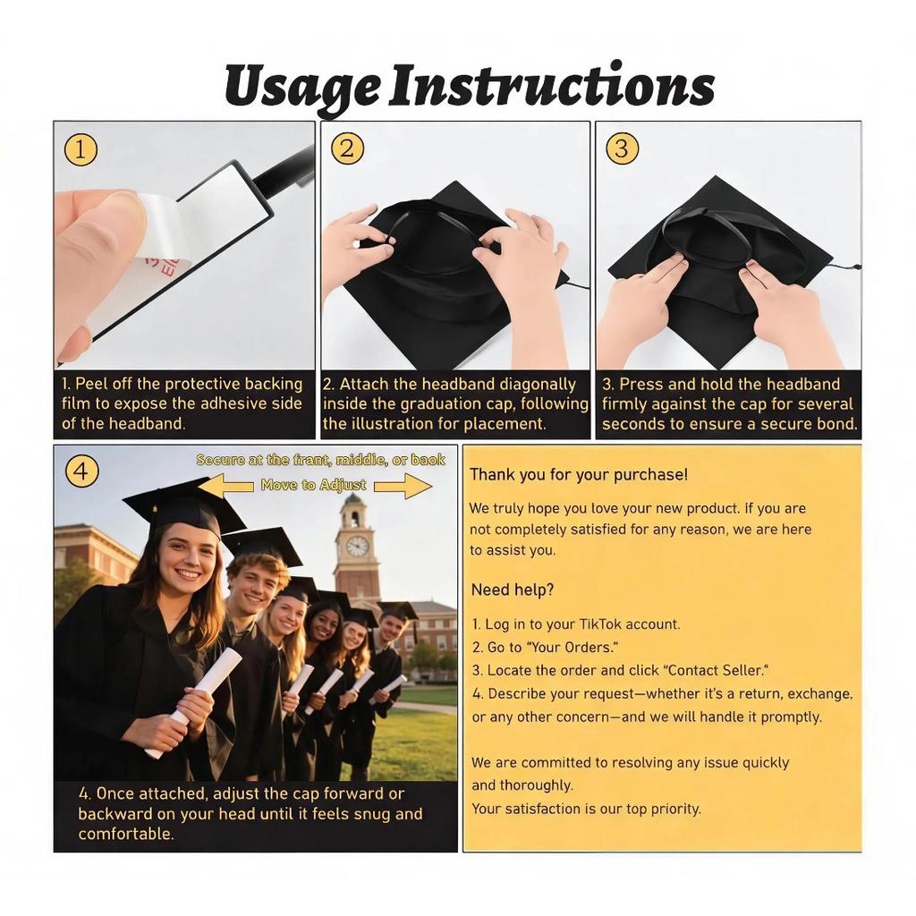 Soft Felt Flexible Plastic Grad Cap Headband Insert, Hairstyle Protection for Graduation Hat Placement
