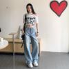 Women's Spring 2025 Retro American Light Blue Jeans - Loose Casual Slim Fit Straight Wide Leg Pants