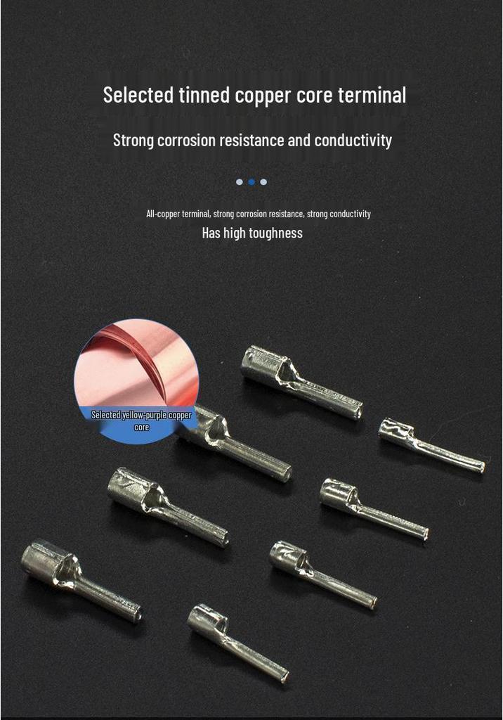 CJH Cold-Pressed Copper Pin Terminal Wire Lug PTN1.25/2/5.5-9/10/13/18 Pin Type Bare Terminal Wiring