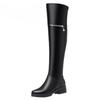 Women's Over Knee Boots Winter Fashion Middle Heel Fur Long Boots Women Genuine Leather Rider Boots Ladies