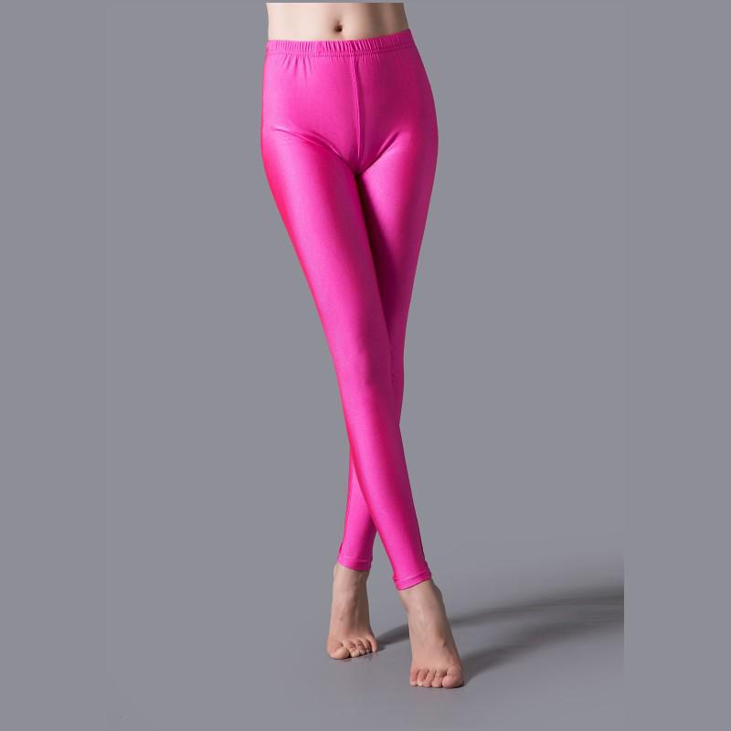 Glossy Fluorescent Leggings: Smooth, Solid Color Dance Performance Pants