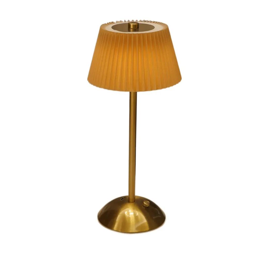 3 Color Lights Small Pleated Table Lamp Touch Control Fabric Shade Desk Ambient Light Cordless USB Rechargeable Nightstand Light