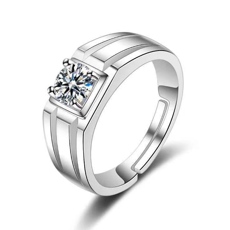 Large Men's Domineering Ring: 925 Sterling Silver, Copper, White Gold-Plated, One Carat Diamond Ring.