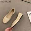 Fashion SUOJIALUN 2024 Summer New Women Flat Shoes Fashion Candy Color Ladies Round Toe Shallow Slip On Ballet Flats Soft Ballerinas Sho