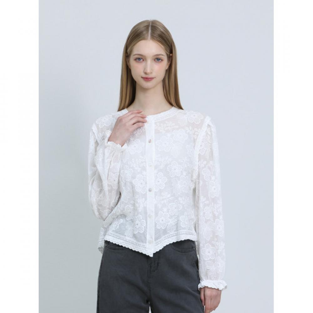 Cresson Lace Puff Sleeve Cardigan Blouse