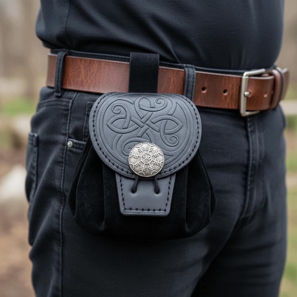Vintage Hüft-Münzbeutel Geprägtes Design Gürteltasche Retro Kordelzug Bauchtaschen Mittelalterliches Thema
