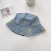 Simple cartoon embroidered denim bucket hat women Harajuku retro basin hat spring and summer sun protection visor men