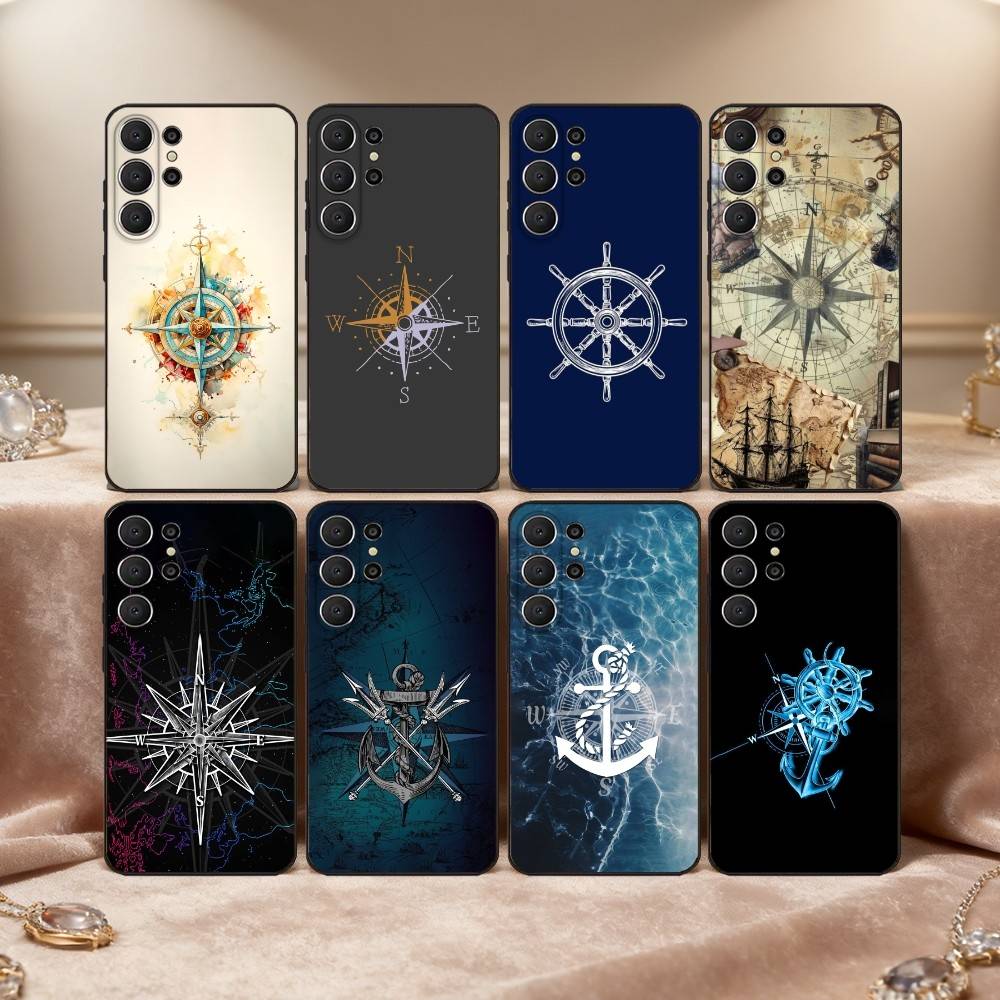 C-Compass S-Sailor Phone Case For Samsung S26,S25,24,23,22,30,21,10,9,Ultra,Plus,Lite,Black Soft Case