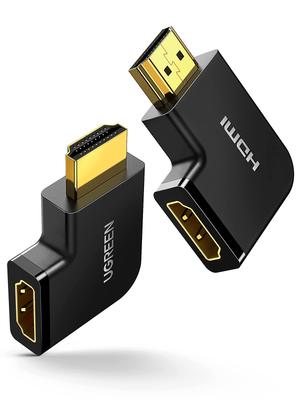 Ugreen HDMI-Konvertierung 90 Grad 270 Grad von HDMI Stecker auf HDMI Buchse HDMI-Verlängerung 3D-Anschluss L-Typ-Adapter, Links-/Rechts-Konvertierung, + (Satz 2)