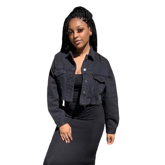 

Women Jacket Solid Color Lapel Long Sleeves Pockets Cropped Thermal Single-breasted Casual