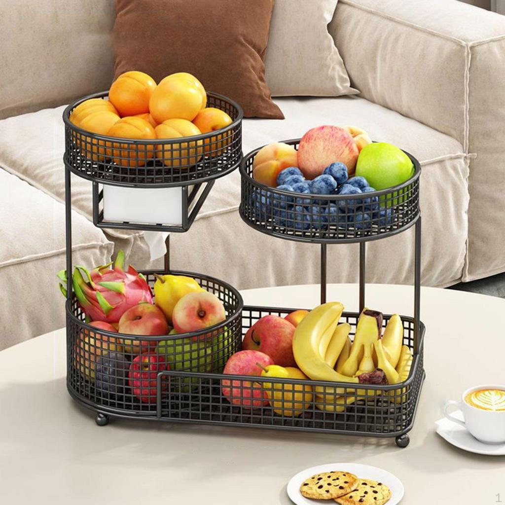 Fruit Basket 3 Tiers Iron Storage Stand for Party Counter Dining Table Black