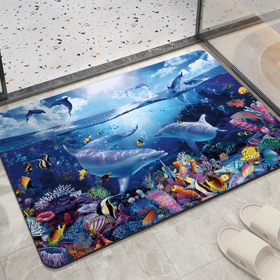 Décoration intérieure chambre salon entrée entrée paillasson motif animal marin dauphin cuisine salle de bain tapis absorbant