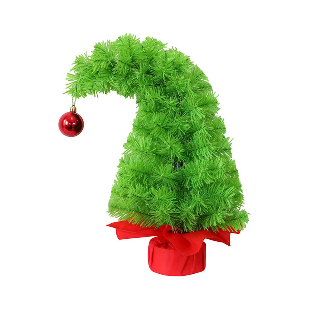 Green Christmas Tree Bent Plastic Tree, Artificial Christmas Desktop Home Decor Cloth Bag Base Wrapped For Indoor Desktop Decoration