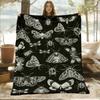 1pc Soft Flannel Blanket - Black And White Insect Collection Throw with Monochrome Beetles, Butterflies, Moths - All-Season Lightweight Bedspread for