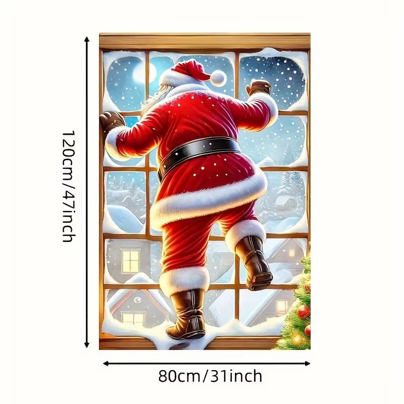 

1pc Polyester Santa Window Cover 2D Flat Hanging Santa Claus Flag Banner for Christmas & New Year Ornament Home Decor 80X120cm
